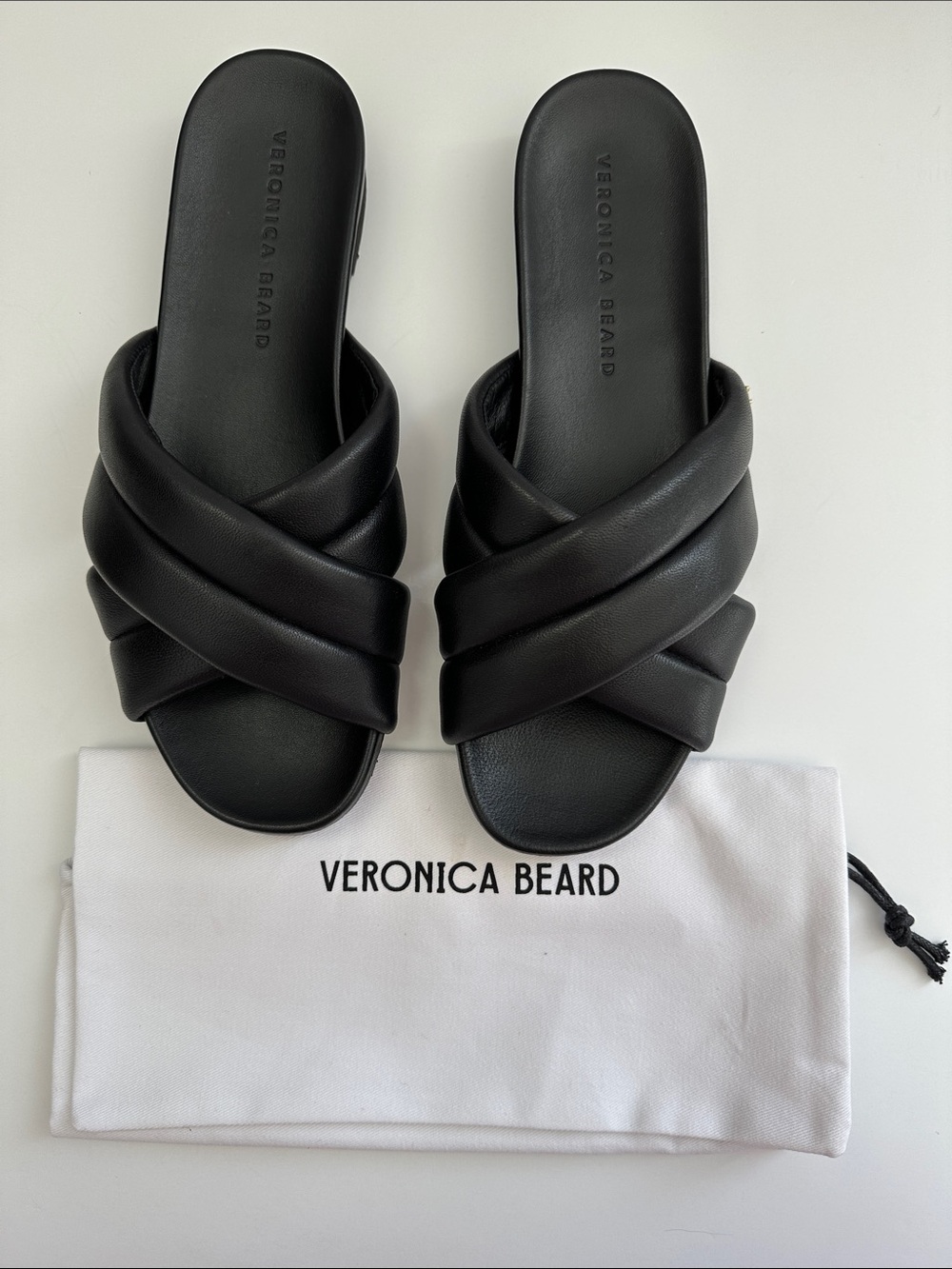 New Veronica Beard Black Padded Crossover Slide Sandals. Size 8.5M.